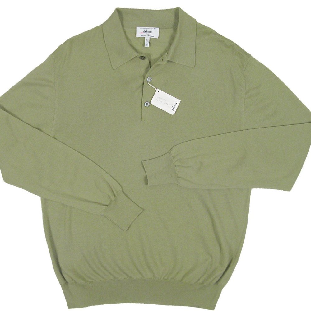 NEW Brioni Fine Wool Sweater! e 52 or 54  Green Polo Style With 3 Button Neck